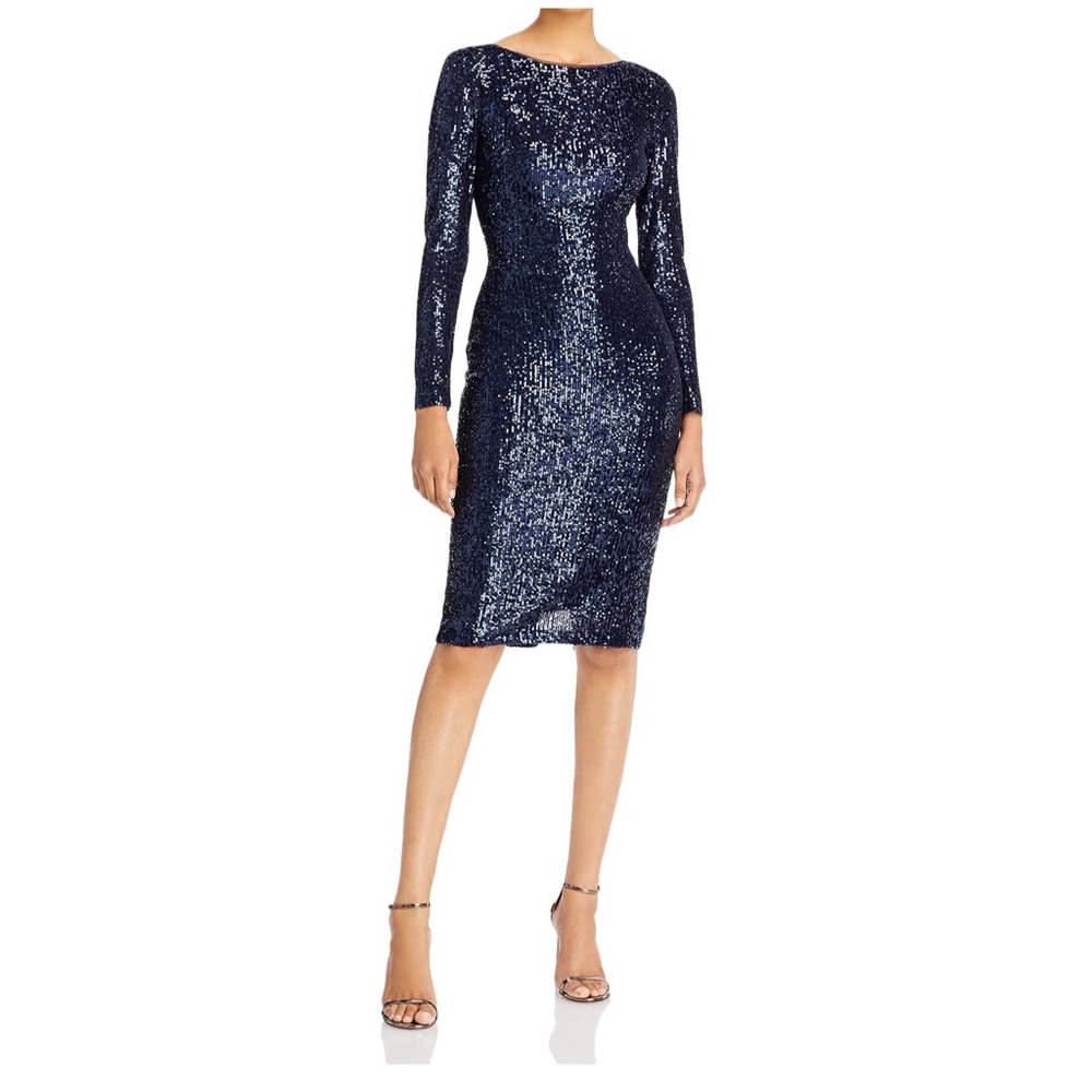 Aqua Long Sleeve Sequin Shift Dress